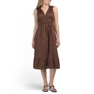 BLUE NAVY Chocolate Made In Italy Sleeveless V-neck Tiered Midi Dress